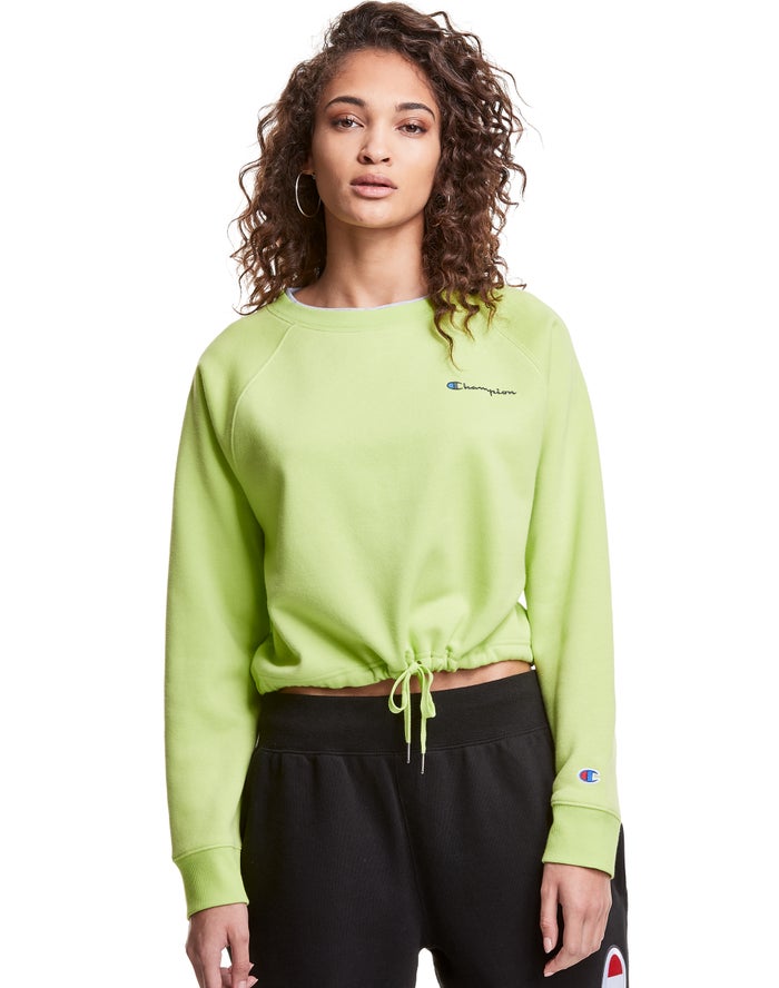 Hanorac Champion Campus Fleece Cropped Crew Embroidered Script Logo Dama Verzi - Romania CYIKTNO-98